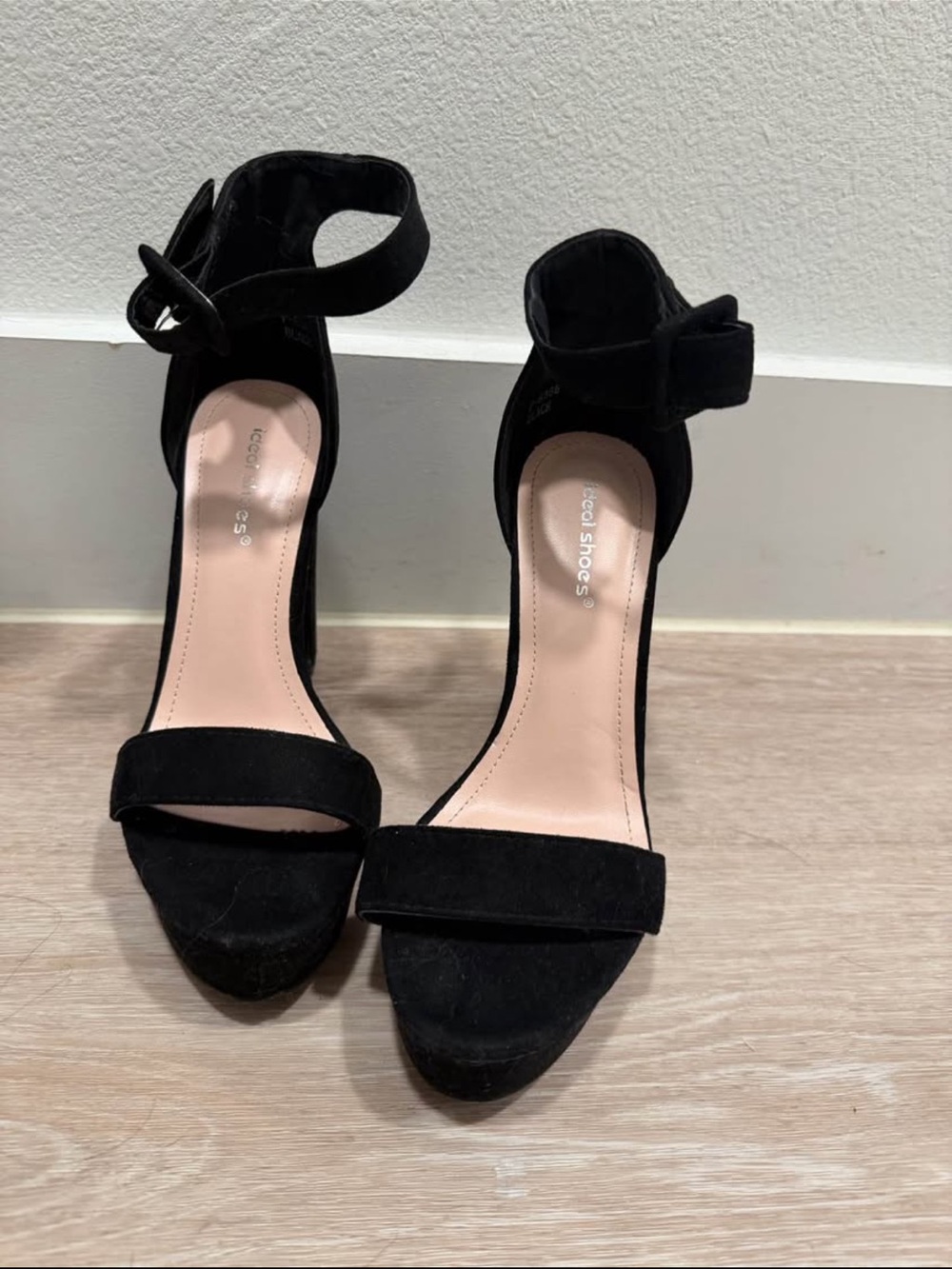 Ankle-Strap Black Suede Heels